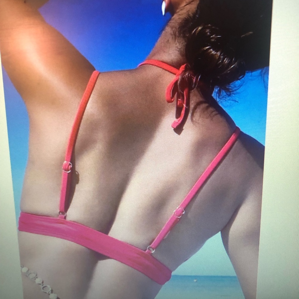 Gem Detail Tied Backless Bikini Top Chain Link Bikini Bottom (Red) Size Medium - Picture 5 of 12